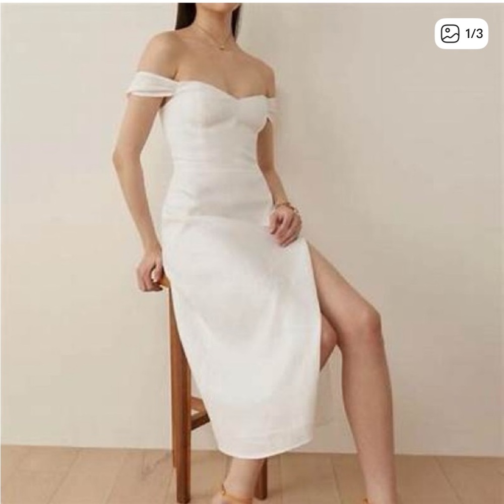 Reformation White Midi Dress with Slit